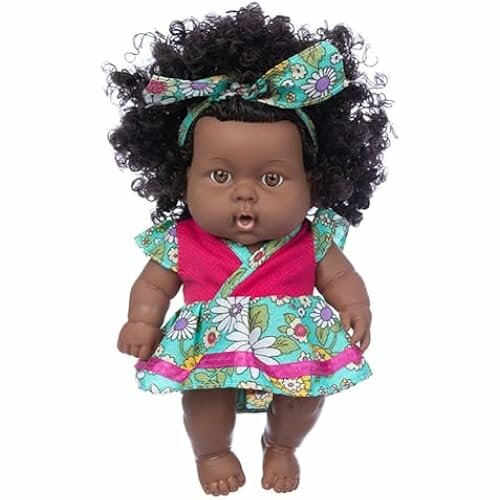URFEDA New Born Baby Doll Black Doll 12 дюймов Реалистичная кукла Reborn Baby Baby Doll Африканская кукла с вьющимися волосами Игрушечная кукла Baby Dolls в платье для детей Модная игрушечная кукла Де