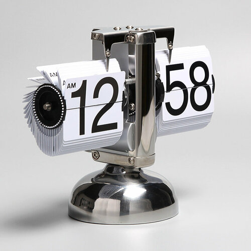 Настольные ретро - часы с перекидным циферблатом Flip Clock Серебряные батарейки 3790₽