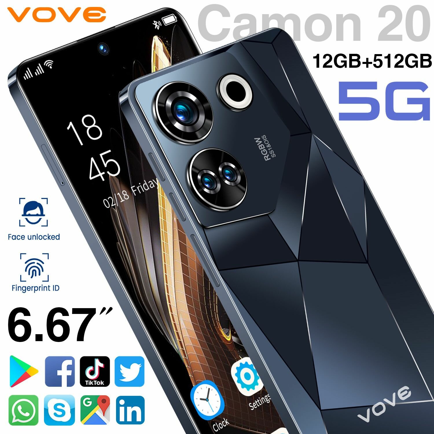 Смартфон VOVE Camon 20 12+512G