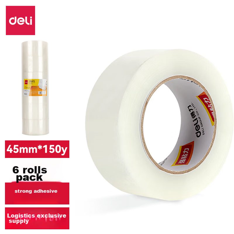 Deli High-Quality Transparent Packing Tape, 45mm*150y*45um (137.1m/roll), 6 Rolls/tube, Office Supplies, 30184