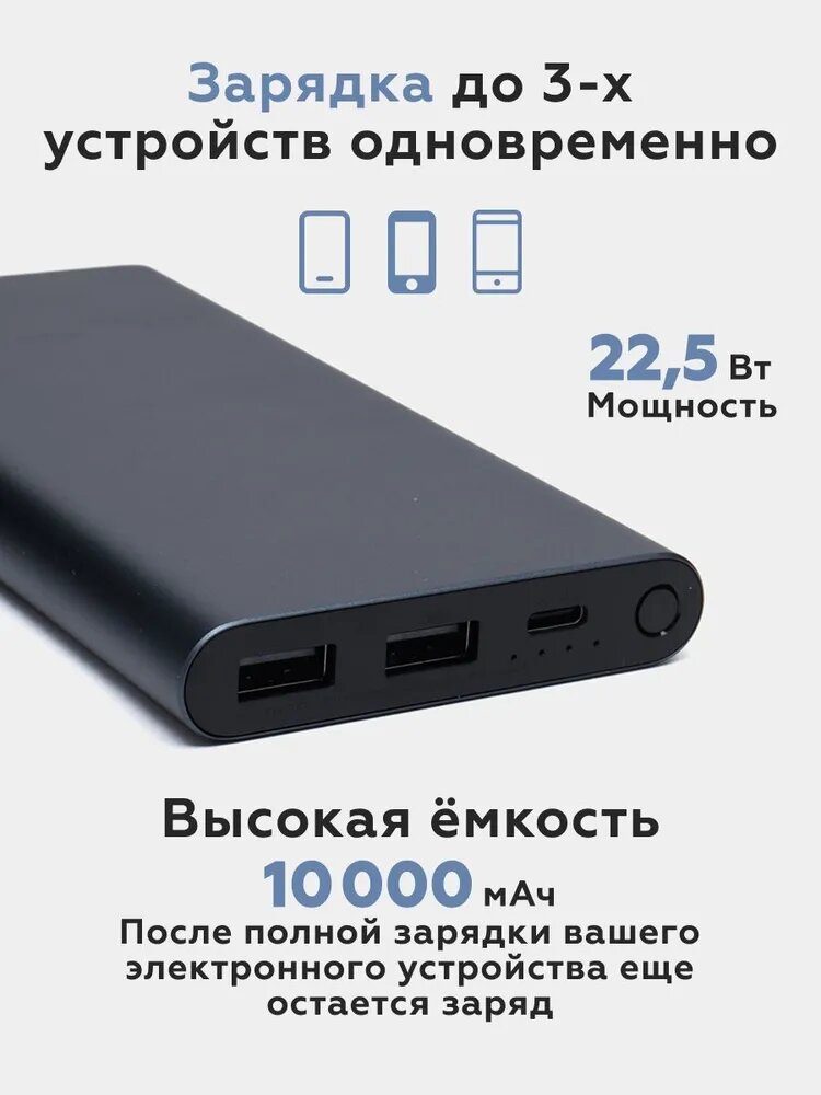 Внешний аккумулятор Xiaomi "Power Bank" PB100DZM, 10 000 мАч, QC3.0, USB Type C — фото 1