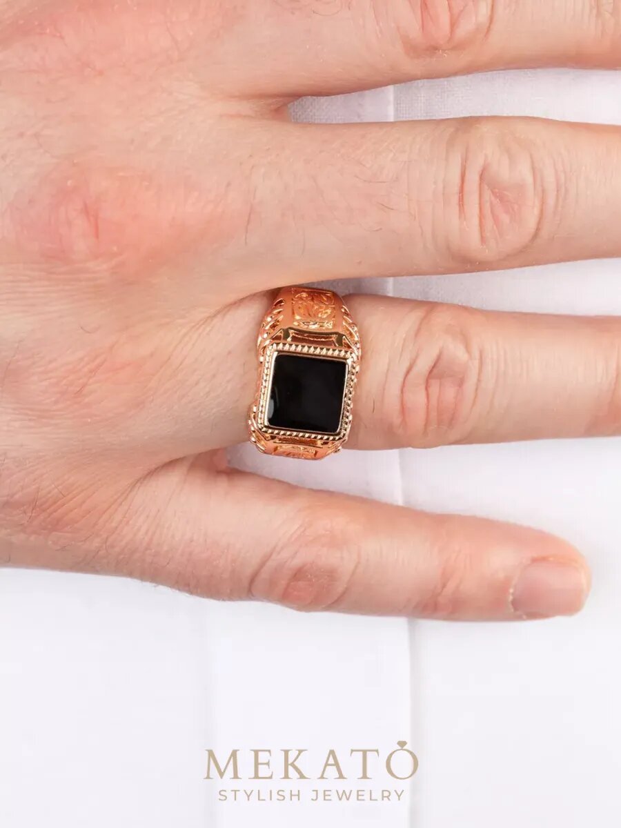 Кольцо МЕКАТО, оникс, размер 21, желтый, черный, розовый — фото 1