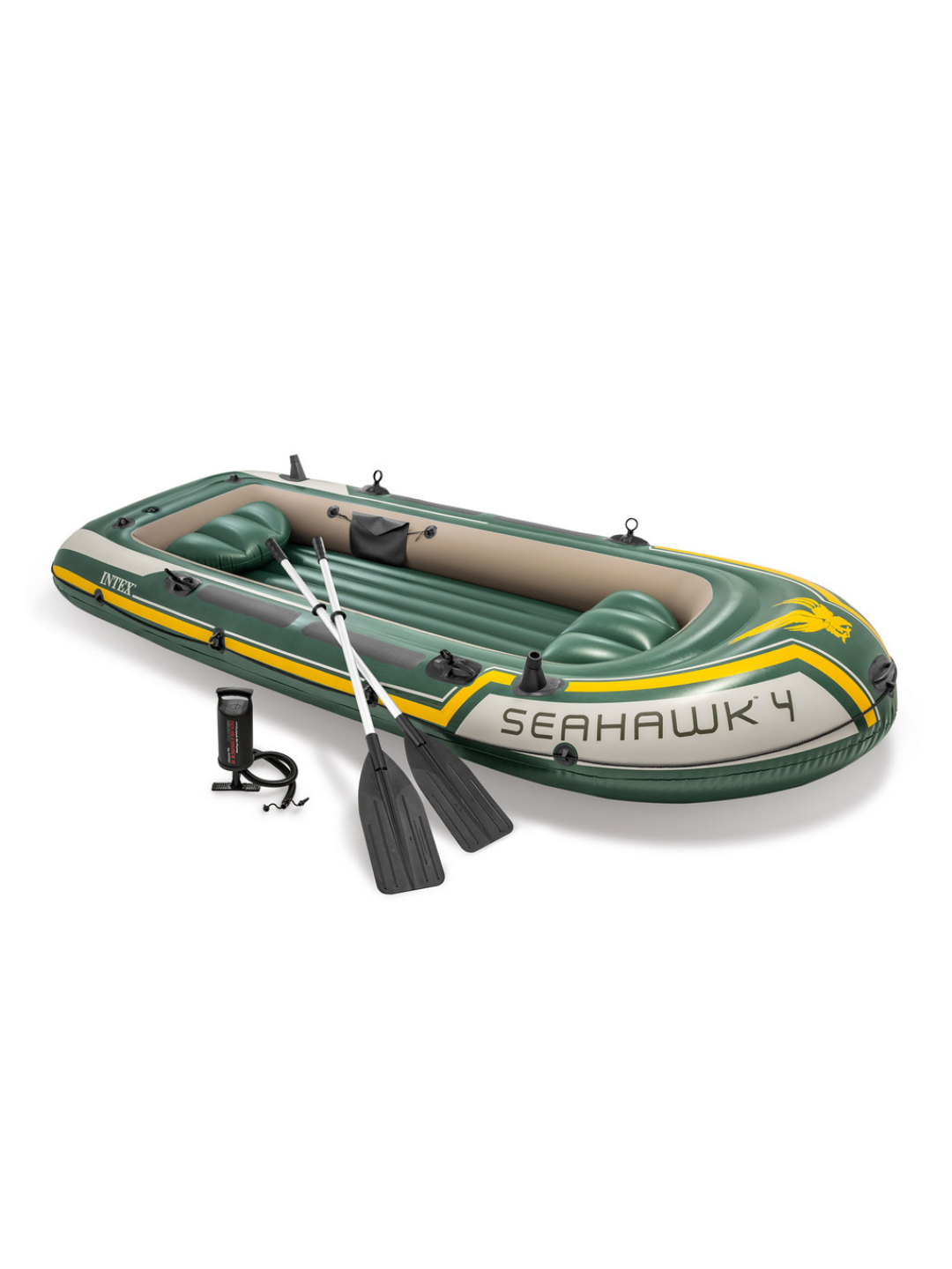 Intex 68351 Надувная лодка "Seahawk 4" 351х145х48см, алюминиевые вёсла 137см, насос 68614, до 480кг