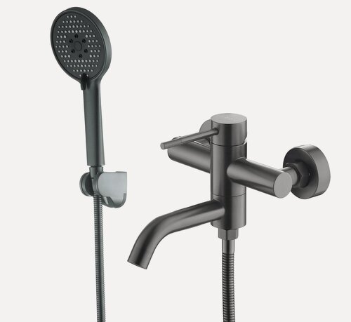 Изображение товара Смеситель для ванны из нержавеющей стали с коротким поворотным изливом Gun Metall / гарантия 5 лет / коллекция Vessel