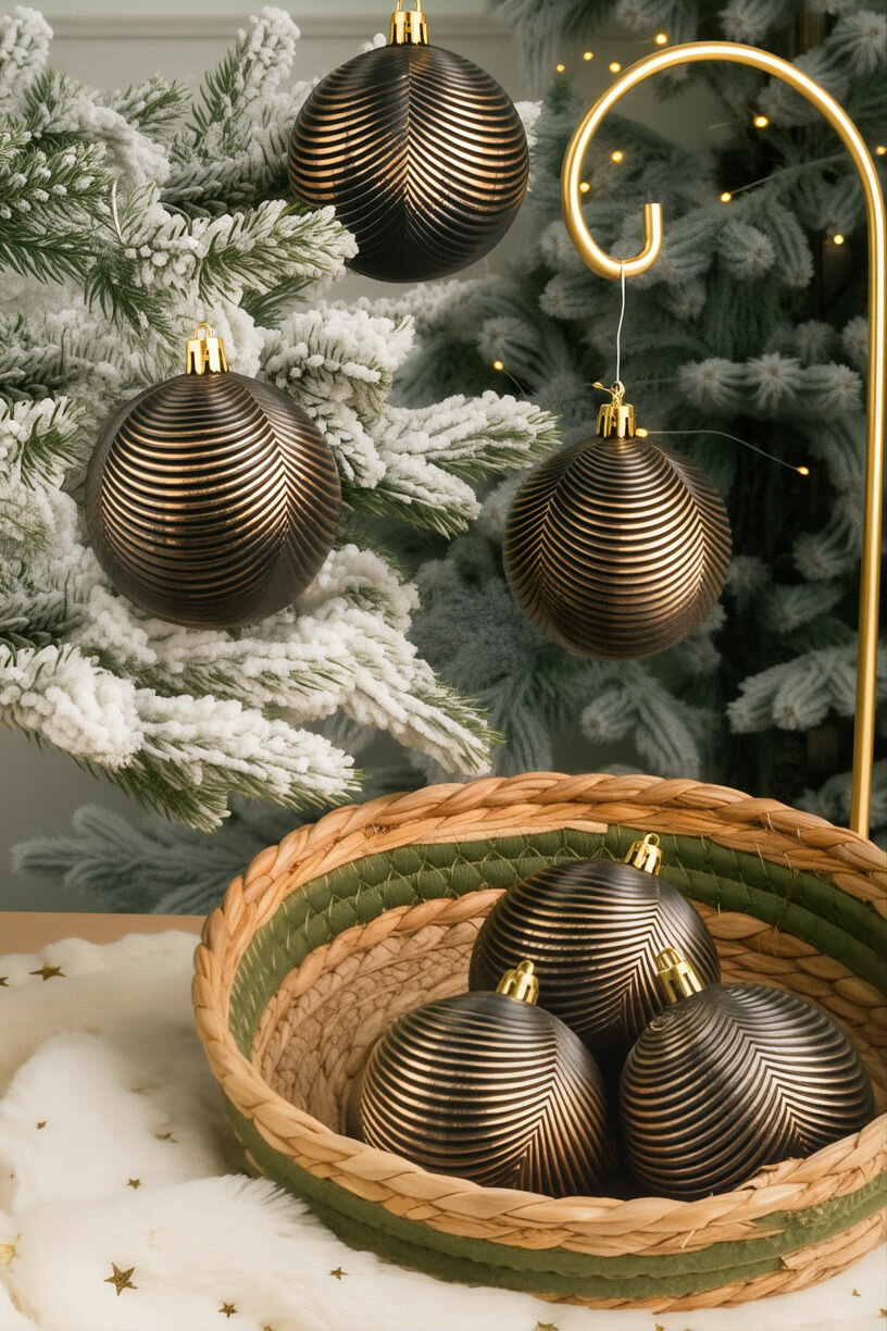 Набор ёлочных шаров ондулато, пластик, кофейный антик, 7 см, 6 шт, Winter Deco 1000525