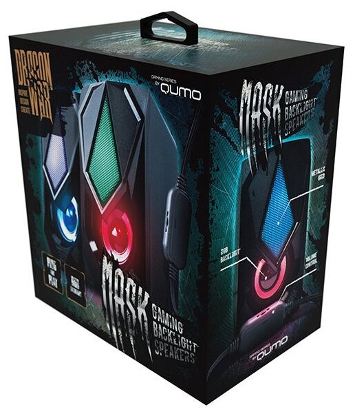 Компьютерные колонки 2.0 Qumo Mask AS004, 2х5 Вт, USB, RGB подсветка, чёрные