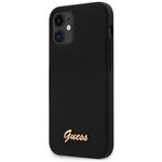 Чехол Guess для iPhone 12 mini (5.4) Liquid silicone Gold metal logo Hard Black - изображение