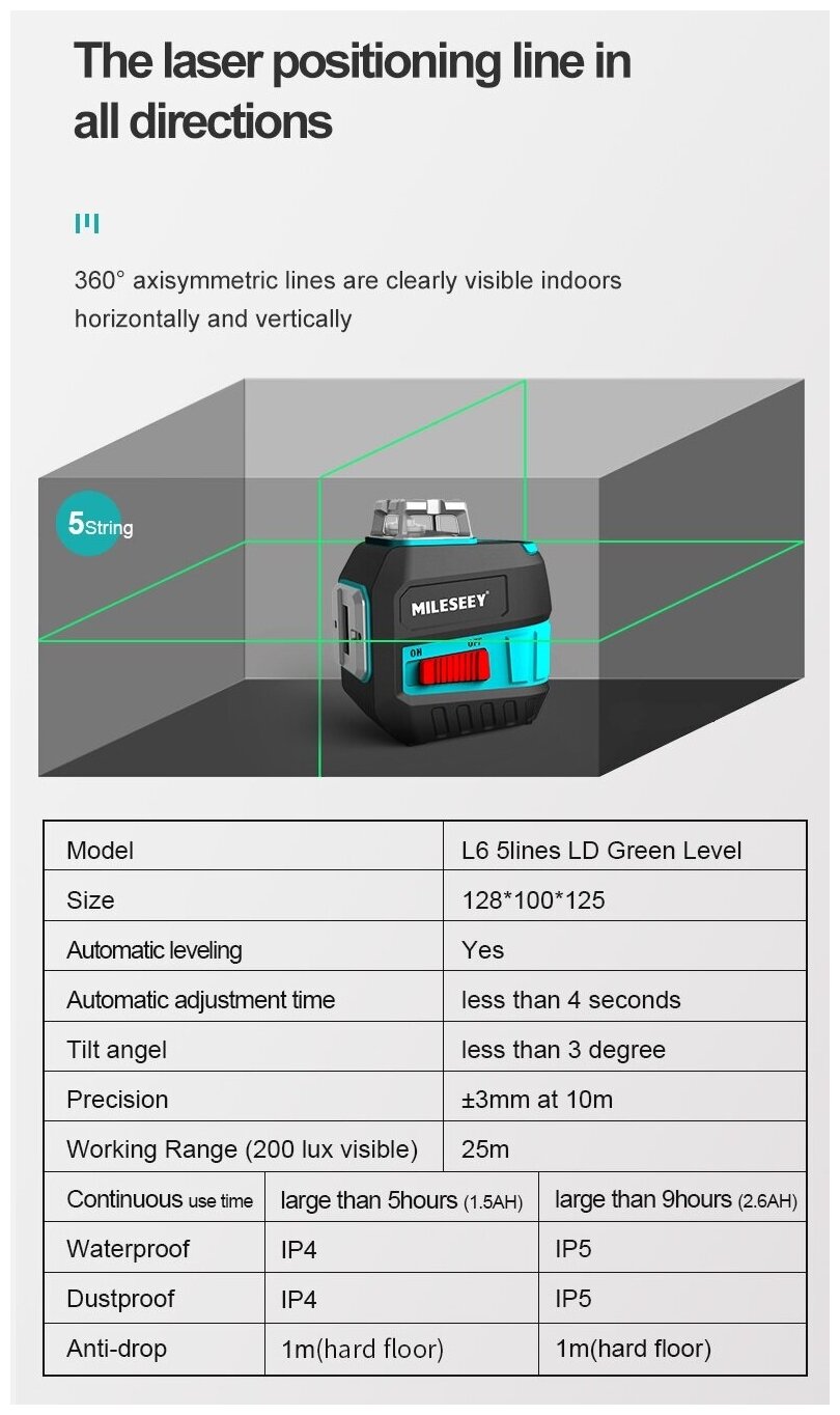 Лазерный уровень/нивелир MILESEEY L6G-5 - фотография № 8