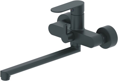Смеситель для ванны Haiba HB22590-7 с длинным, поворотным изливом и переключателем в корпусе, цвет: черный, материал: латунь