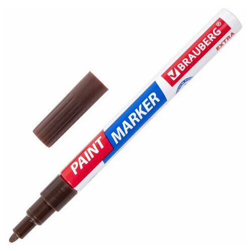 Маркер-краска лаковый EXTRA (paint marker) 2 мм коричневый усиленная нитро-основа BRAUBERG, 12 шт