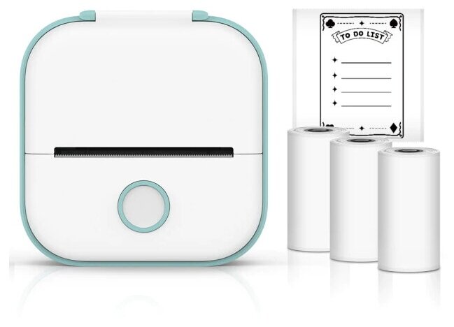 Мини принтер Phomemo T02 Green 3 рулона белой бумаги карманный принтер для смартфона зеленый