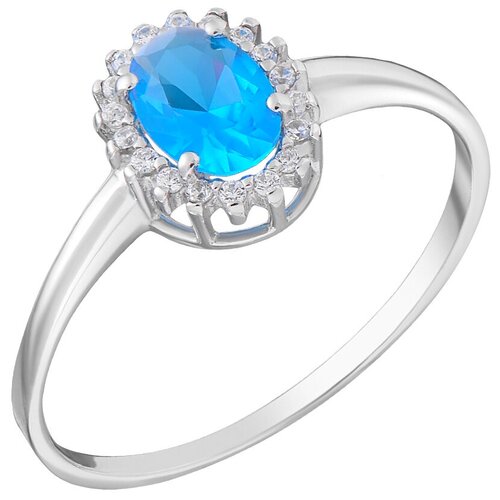 Кольцо Ювелир Карат, серебро, 925 проба, топаз, фианит, размер 18.5, голубой серебряное кольцо капля с мистическим топазом и фианитами