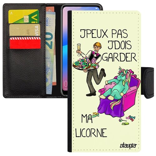 фото Красивый чехол-книжка на мобильный // galaxy a50 // "не могу - сижу с единорогом!" юмор шутка, utaupia, белый