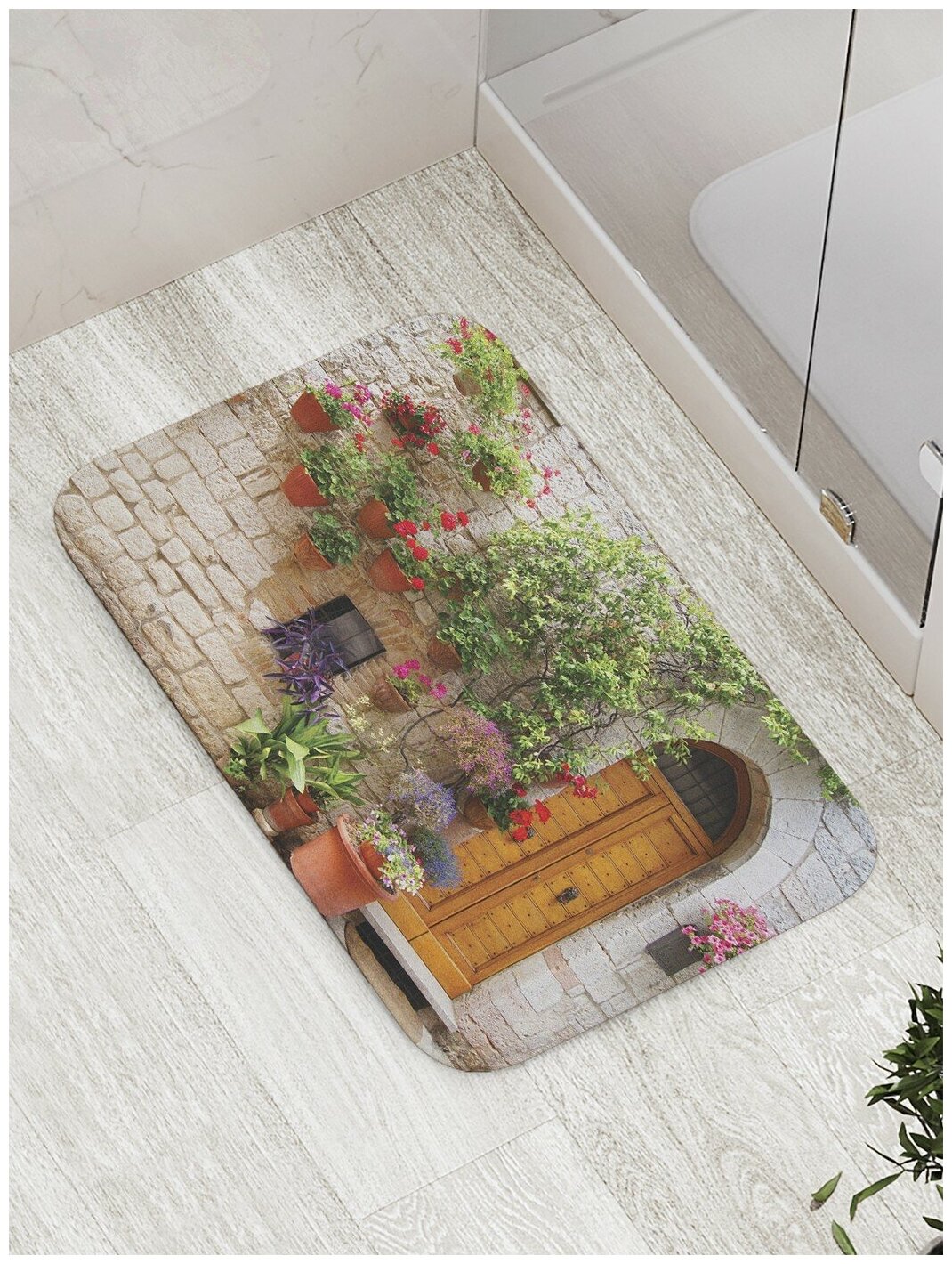 Коврик JoyArty противоскользящий "Цветы на камне" для ванной, сауны, бассейна, 77х52 см