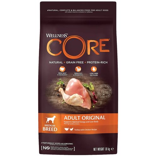 CORE Корм из индейки с курицей для взрослых собак средних пород 1,8 кг