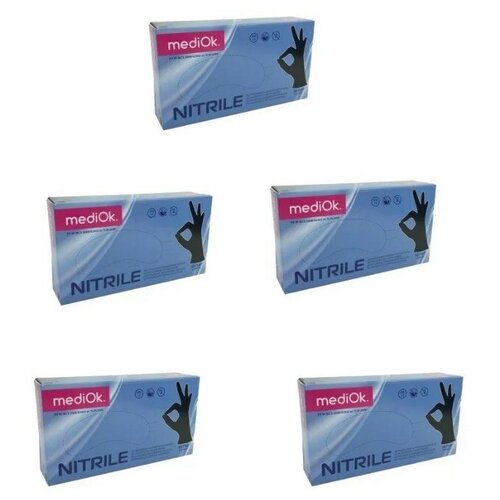 Перчатки нитриловые неопудренные MediOk, размер S, 50 пар, 100 штук, черные (5 упаковок)