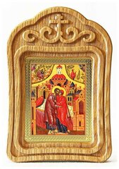 Зачатие Пресвятой Богородицы, икона в резной деревянной рамке