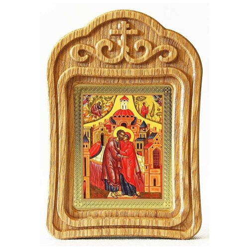 Зачатие Пресвятой Богородицы, икона в резной деревянной рамке