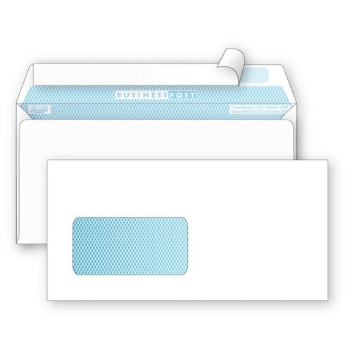 Конверт белый BusinessPost E65, стрип, лев. окно (110×220, 1000шт/кор)
