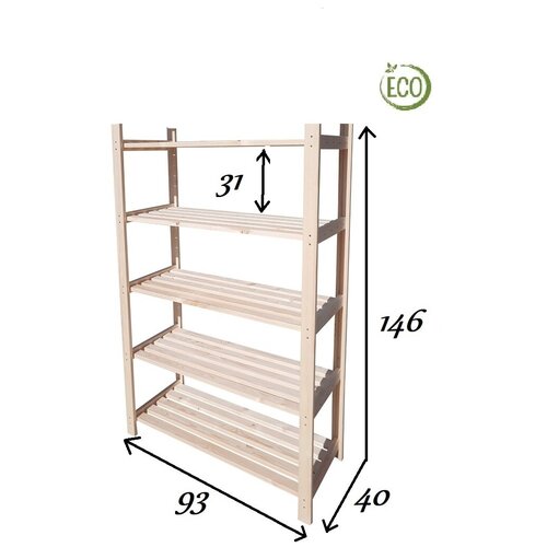 Стеллаж усиленный деревянный , торговый, модульный 146х93х40 5 полок