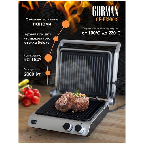 Гриль электрический GURMAN GR-BRN1018 4 режима регулировки температуры 2000 ВТ 969900₽