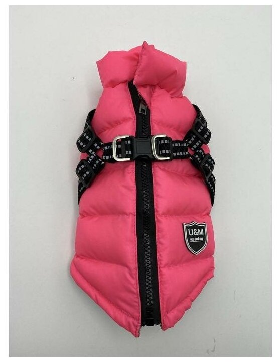 Куртка для собак со шлейкой, размер 14 (ДС 32 см, ОГ 42 см, ОШ 31 см), розовая - фотография № 1