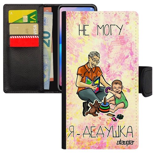 фото Красивый чехол-книжка для // xiaomi redmi note 6 pro // "не могу - стал дедом!" юмор рисунок, utaupia, светло-розовый