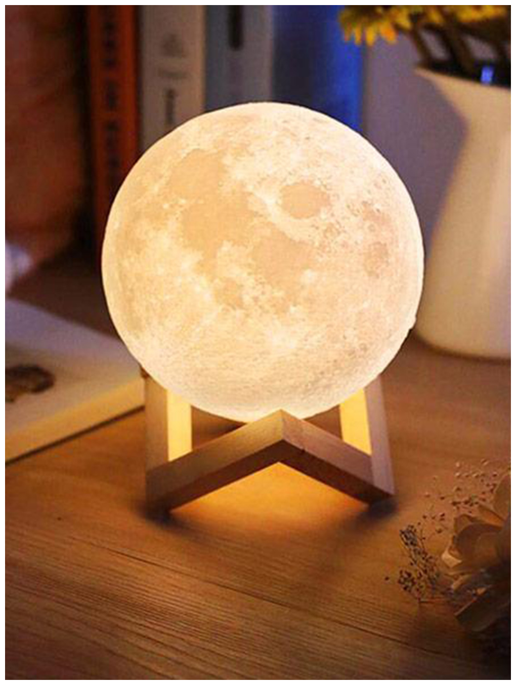 Светильник-ночник 3D шар Луна Moon Lamp на деревянной подставке без пульта, 15 см, белый - фотография № 7