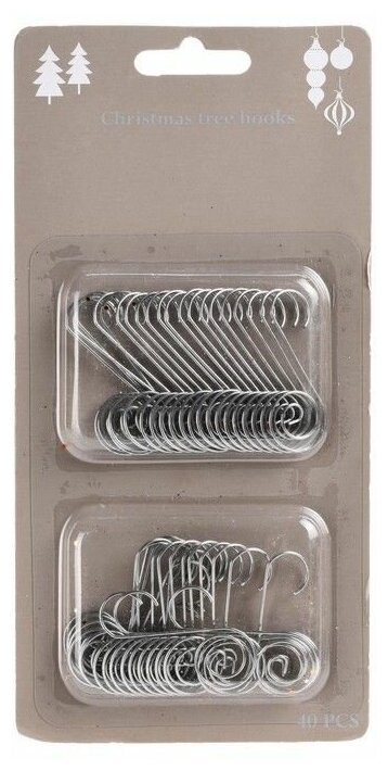 Крючки для елочных украшений, серебряные, 4.5 см, набор 40 шт, Koopman International