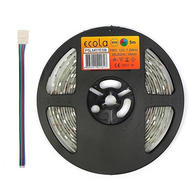 Светодиодная лента Ecola PRO 5 м, IP20, SMD5050, 30 LED/м, 7.2 Вт/м, 12 В, RGB - фотография № 3