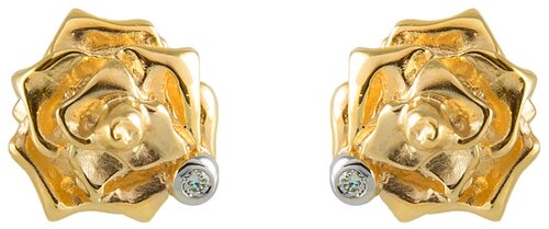 Серьги пусеты Альдзена Шарм Сп-14053, комбинированное золото, 585 проба, родирование, бриллиант, белый, желтый