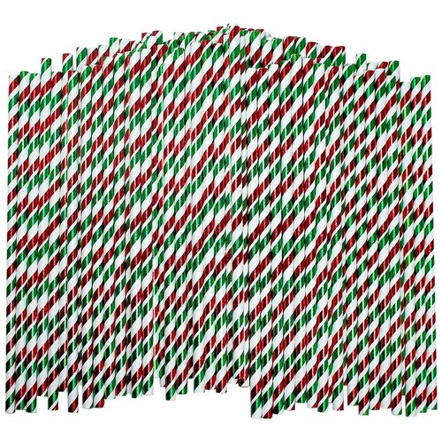 Бумажные трубочки для напитков металлик красный, зелёный и белый 6 мм 100 шт