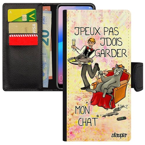 фото Противоударный чехол-книжка для телефона // samsung galaxy a50 // "не могу - сижу с котом!" карикатура пародия, utaupia, светло-розовый