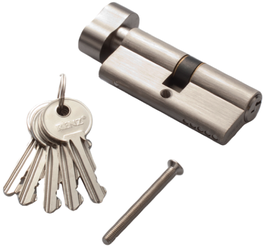 Цилиндр ренц 70 мм Ключ-Завертка, стандартный ключ, никель матовый