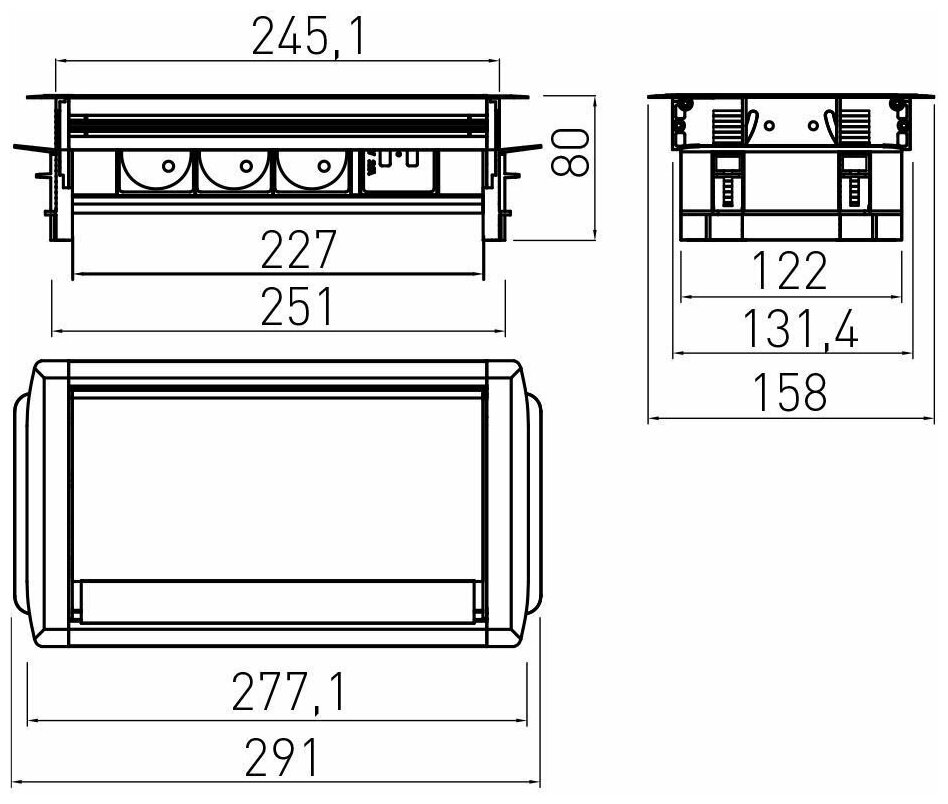 Удлинитель настольный 3 розетки AE-PBC3GS2U-53BKS (Schuko) 2xUSB без нижнего корпуса, с щёткой, алюминий, с проводом 1,5 метра GTV - фото №2