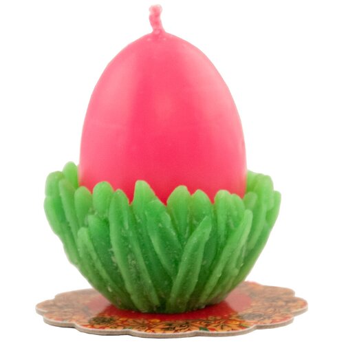 Свеча пасхальная Яйцо в траве розовое