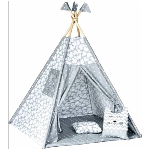 Детский Вигвам с ковриком, окошком , подушкой-игрушкой, подушкой, флажки 4 шт и системой антискладывания 