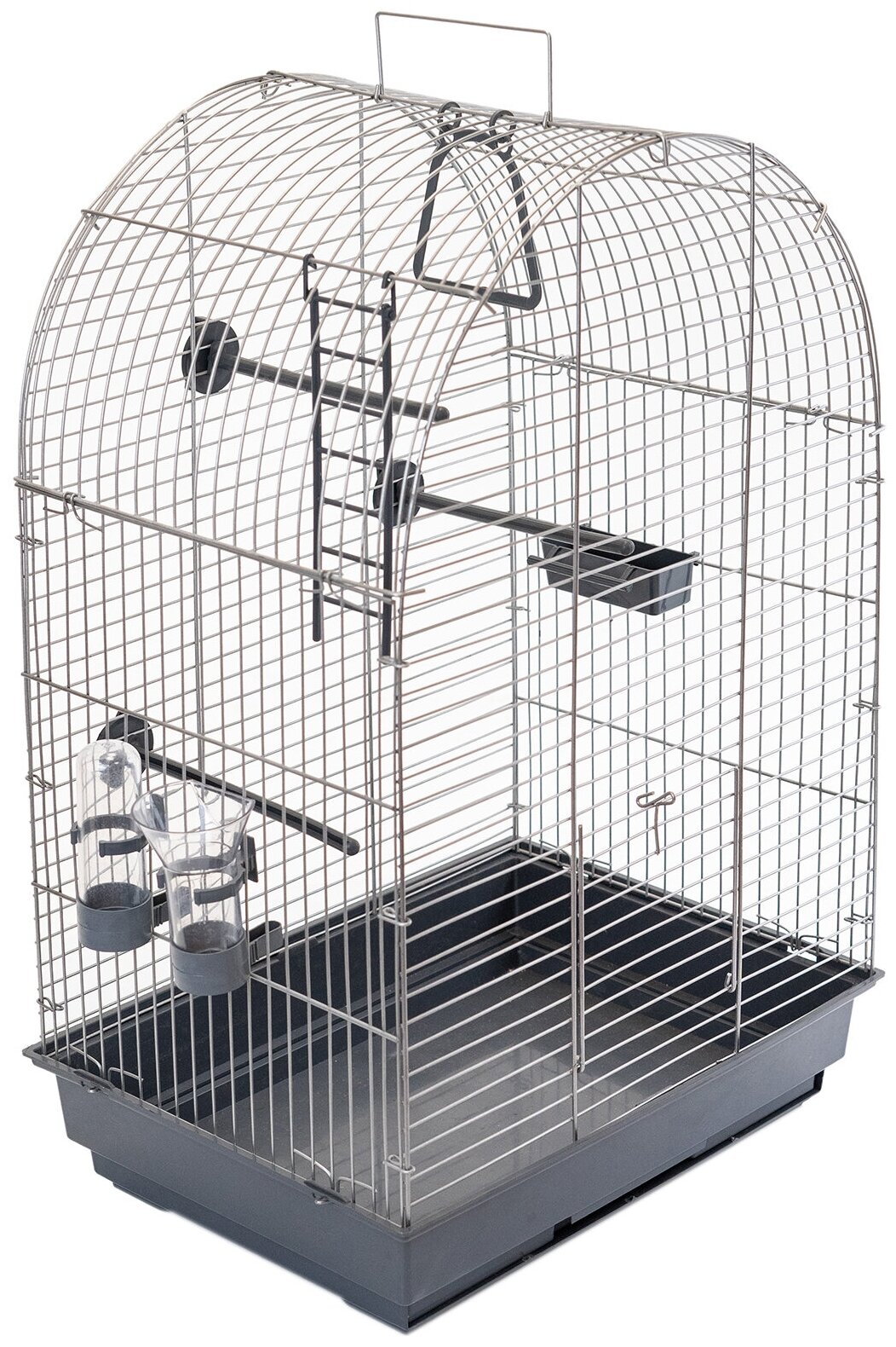Клетка для птиц, для попугаев PetTails, разборная, шаг прута 12мм,42*30*65 (поилка,кормушка,жердочки) серый - фотография № 3