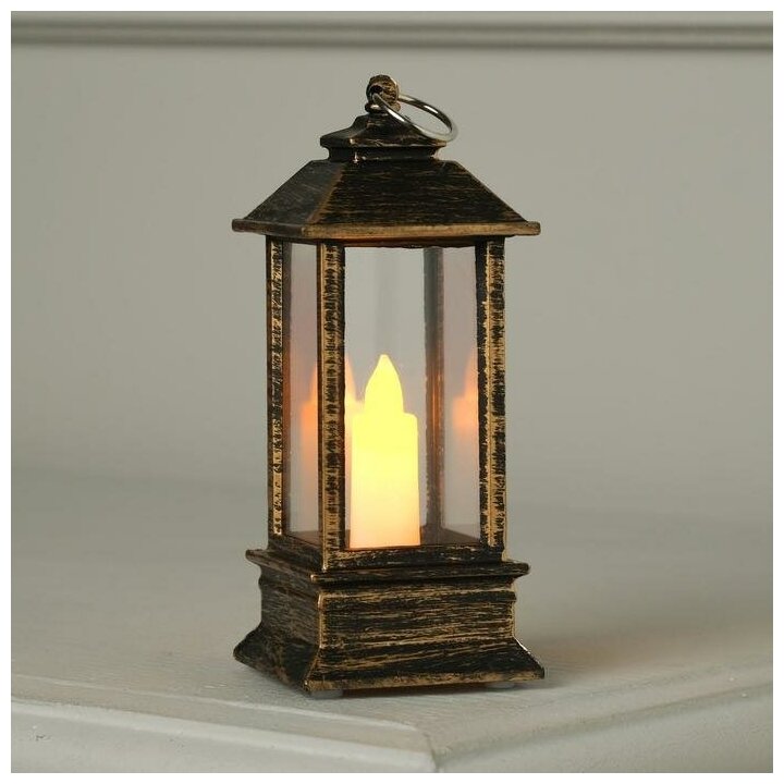 фото Фигура светодиодная Luazon Lighting фонарь бронзовый, с 1 свечой, 13*5,5*5,5 см, от батареек, белый (FNB-109)