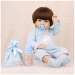 Reborn Kaydora Виниловая кукла Реборн (Reborn Dolls) - Девочка в голубом свитере с мишкой (56 см) - изображение