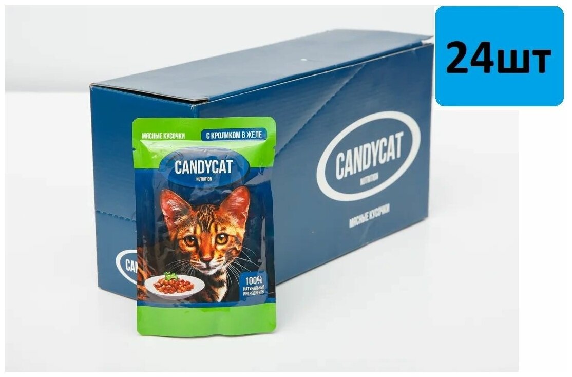 Консервы для кошек CANDYCAT кролик в желе, 85 г х 24 шт - фотография № 5