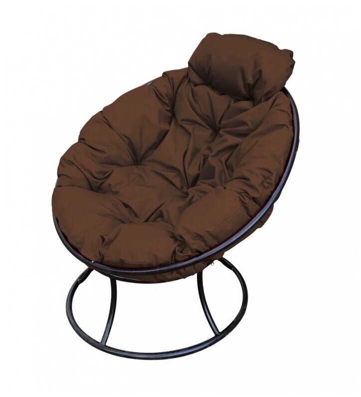 Садовое кресло M-GROUP Папасан мини без ротанга черное + коричневая подушка - фотография № 1