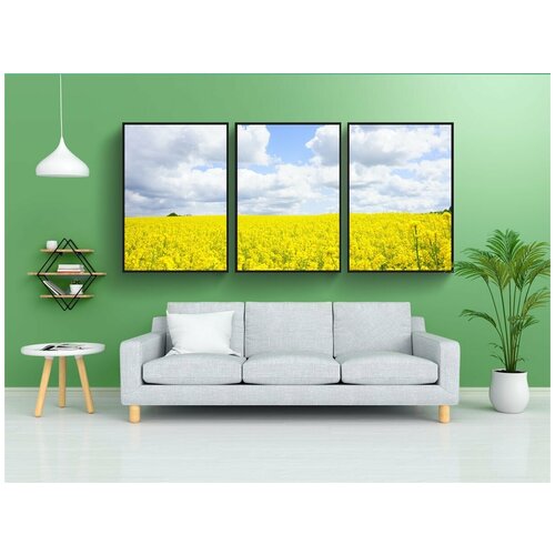 фото Набор модулных постеров для интерьера "поле рапса, небеса, облака" 60x90 см. в тубусе, без рамки lotsprints
