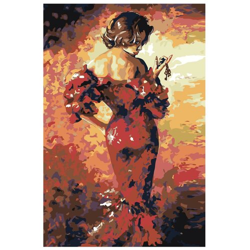 фото Картина по номерам, "живопись по номерам", 40 x 60, em16, женщина, красное платье, ключи, романтика