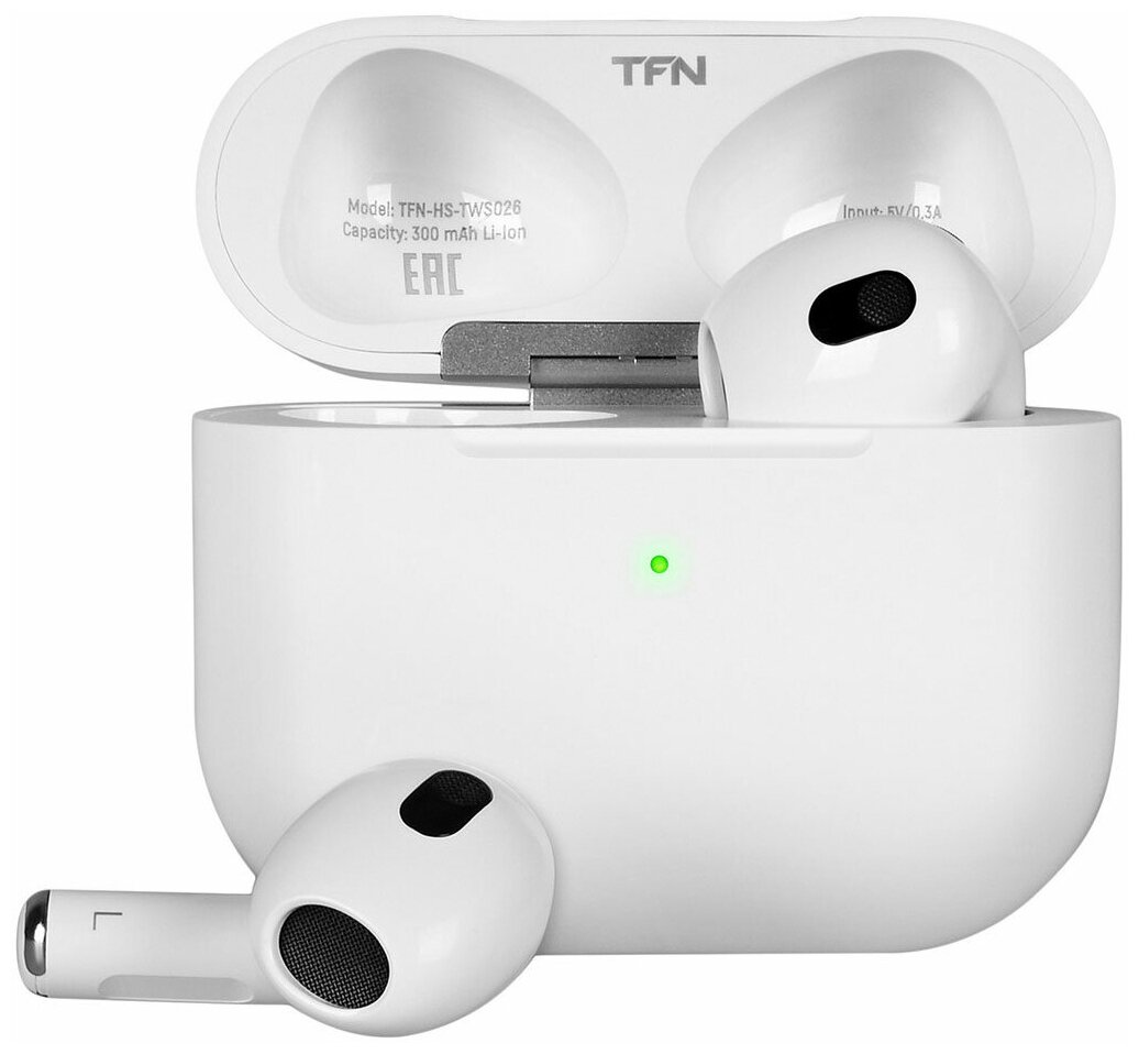 Беспроводные наушники TFN Neo белый / TWS гарнитура / Magsafe / датчик уха / IP54