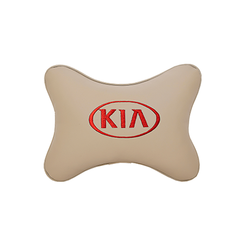 фото Подушка на подголовник экокожа beige (красная) с логотипом автомобиля kia vital technologies