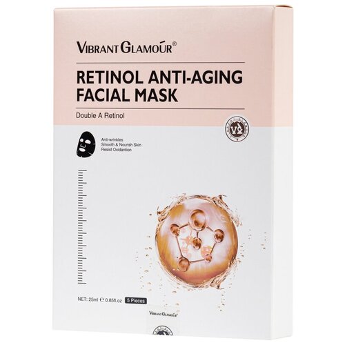 Купить VIBRANT GLAMOUR Антивозрастная маска для лица с ретинолом 125 мл (5 штук) Retinol anti-aging facial mask 125 ml X 5pcs