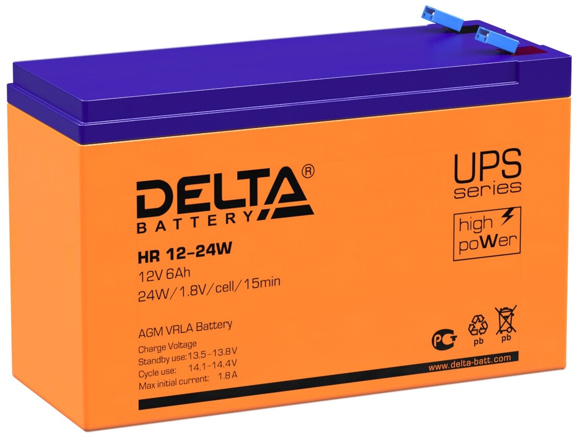 Батарея Delta HR 12-24W 6Ач 12B - фото №1