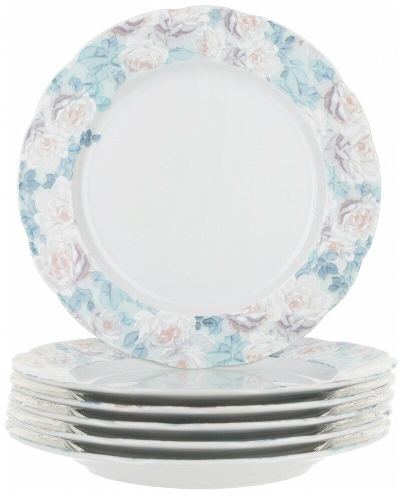 Набор мелких тарелок Голубая роза 6 тарелок, 17 см