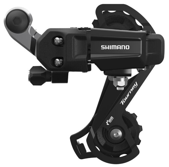 Переключатель задний Shimano Tourney, TY200, GS, 6/7ск. крепление на ось, цв. черный, инд. уп.